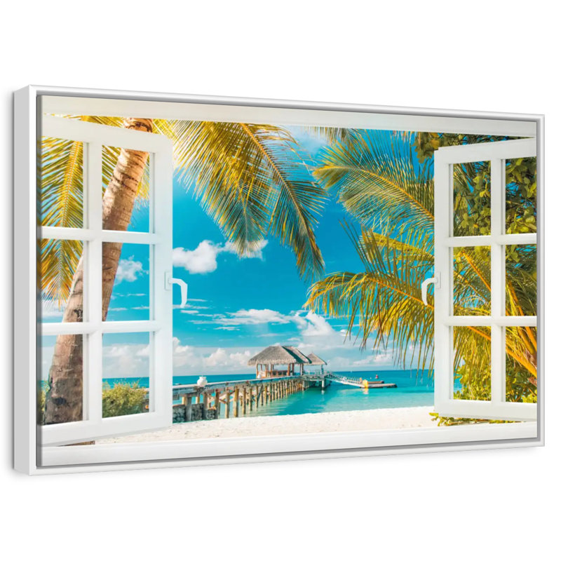 Faux scène de fenêtre, Cadre flottant blanc, 31 po x 21 po