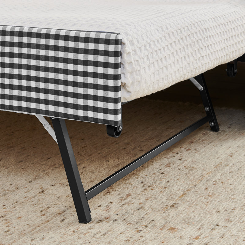 Divan-lit double convertible 3 en 1 avec couchette gigogne et poches de rangement latérales Gingham, Noir