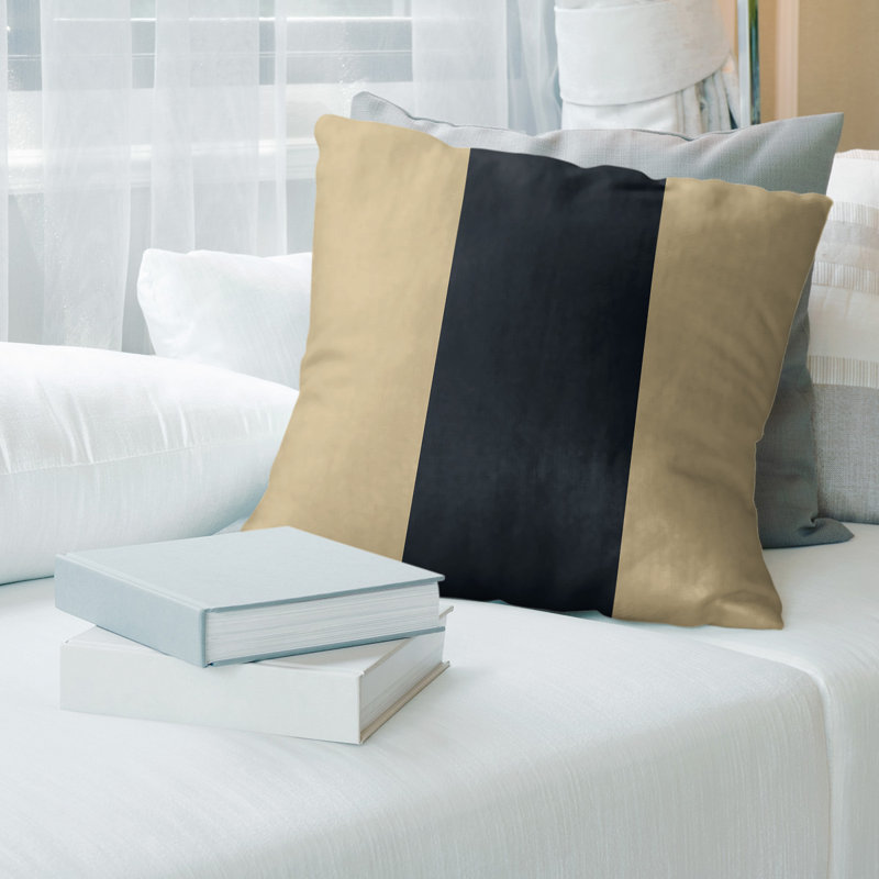 Housse de coussin , 14 po x 14 po, Doré / Noir, Polyester sergé