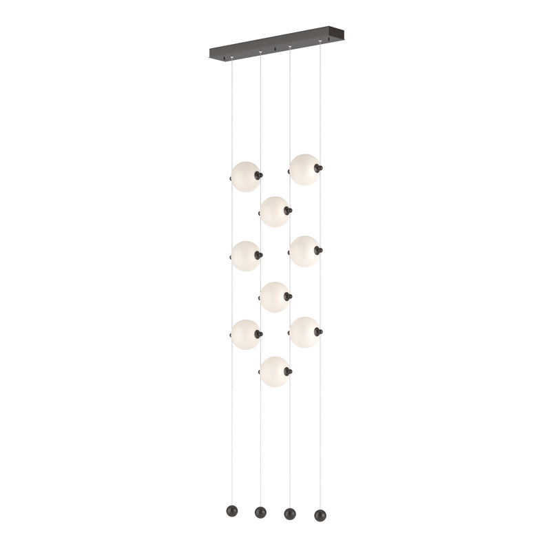 Luminaire suspendu en forme de globe à DEL 9 lumières Abacus, Opale, Bronze huilé