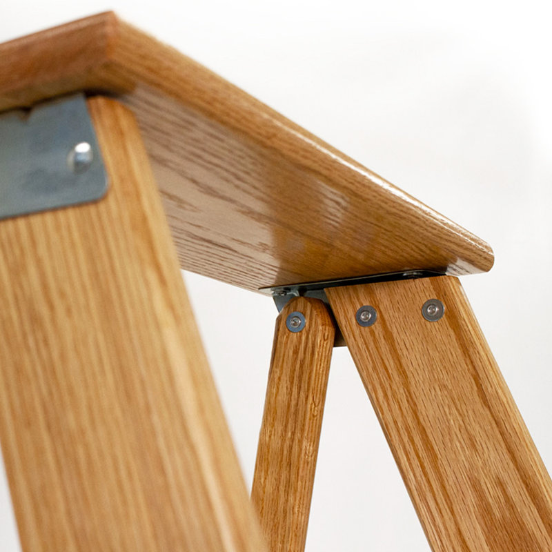 36" Red Oak 3-Step Foldable Rolling Ladder