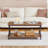 Kempst Coffee Table with Storage Shelf, Rustic Farmhouse Brown Cocktail Table with Metal Frame, 2-Tier Wood and Metal Frame Accent Table for Living Room, Apartment, or Small Spaces-1508161458