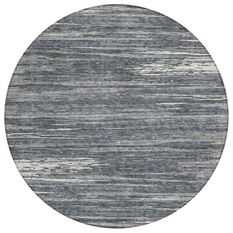 Tapis intérieur lavable rayé rond 8 pi gris et ivoire