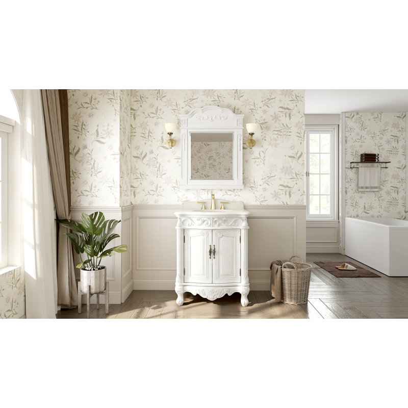 27 Inch Classic Style Antiqued White Hayman Bathroom Sink Vanity, White