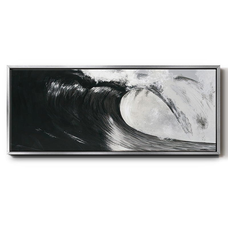 Black & White Waves III - Framed Canvas, 12" H x 30" W