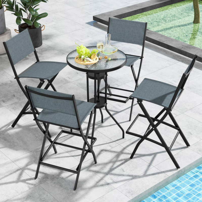 Folding Bar Stools Set Of 2 Backrest Humanized Footrest, Blue