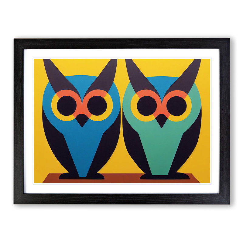 Two Abstract Owls Vol.1 - Framed Print, Black Framed, 25cm H x 34cm W x 2cm D