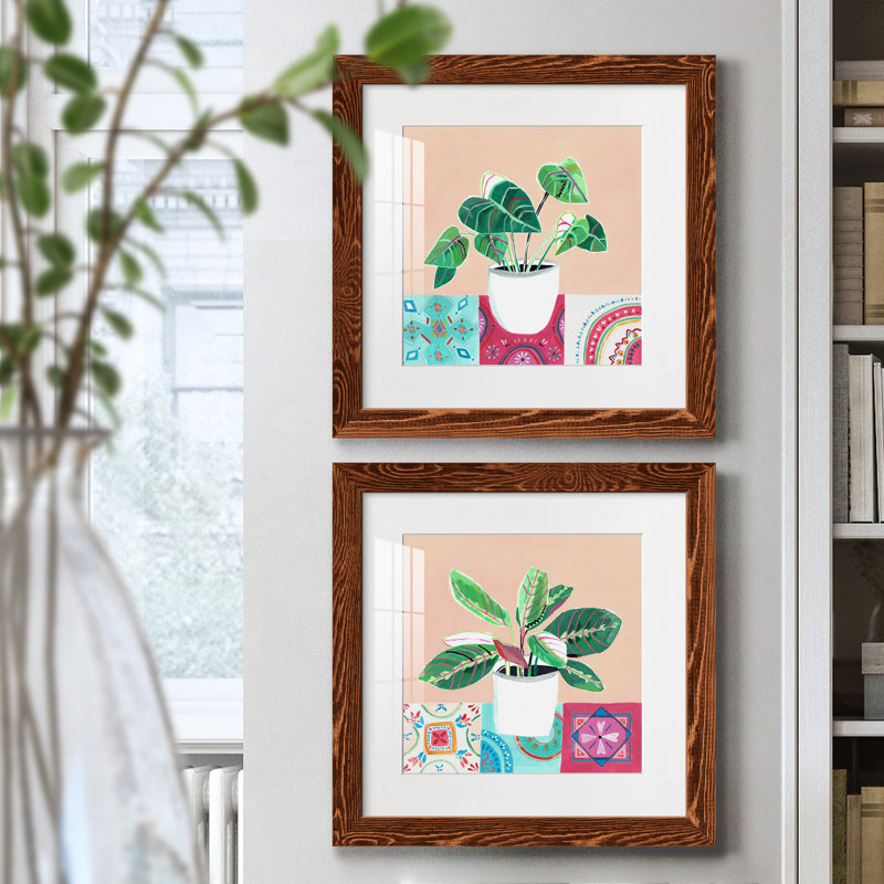 «Growing Happy I», ensemble de 2 peintures, H 17 po x l 34 po x P 1,5 po, Cadre en érable