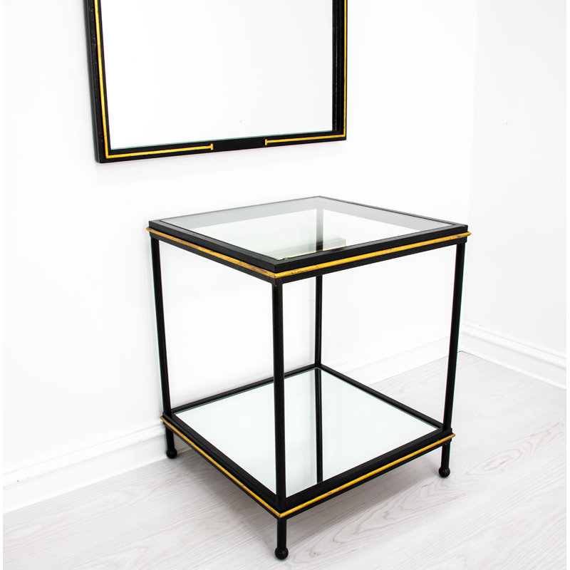 Lauren Glass End Table, Black/Gold
