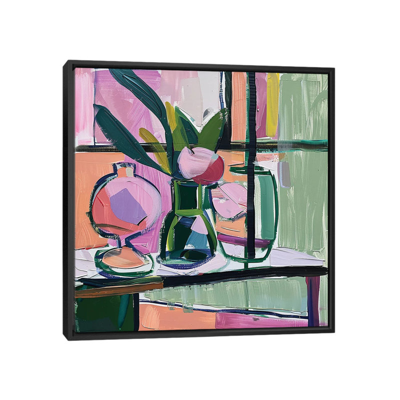 «Pastel Elegance Matisse Inspired Still Life», reproduction d'art sur toile encadrée, Noir, H 18 po x l 18 po