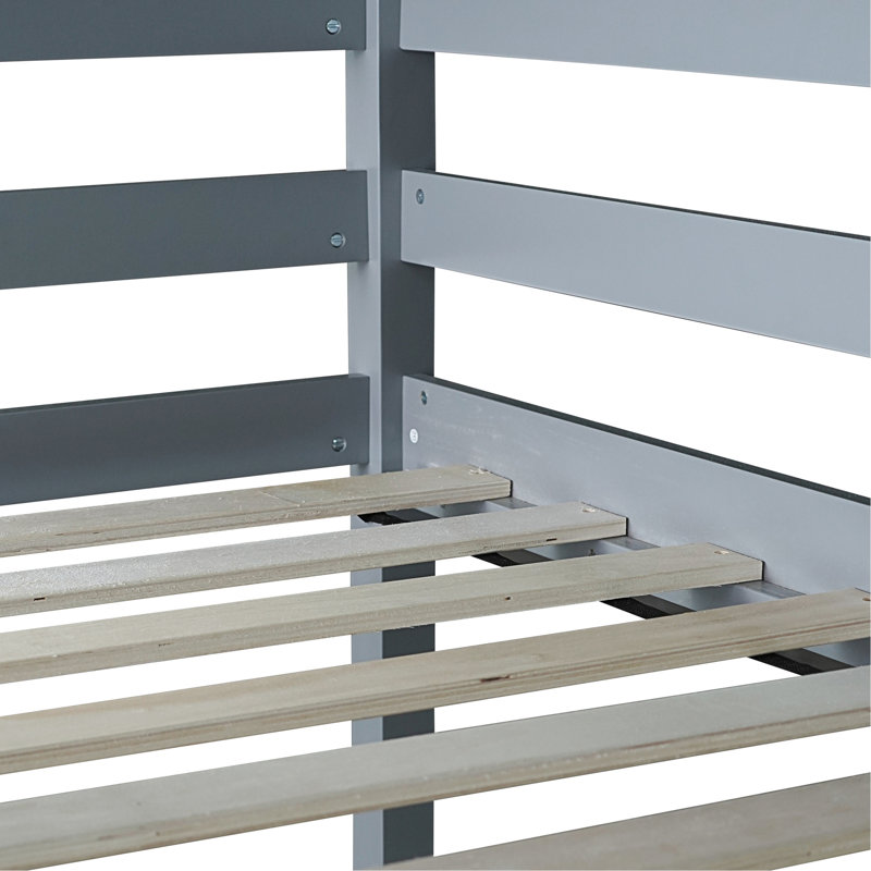 Twin High Loft Bed, Rubber Wood Loft Bed With Safety Guardrail, Built-In Desk, Ladder,Grey, Gray