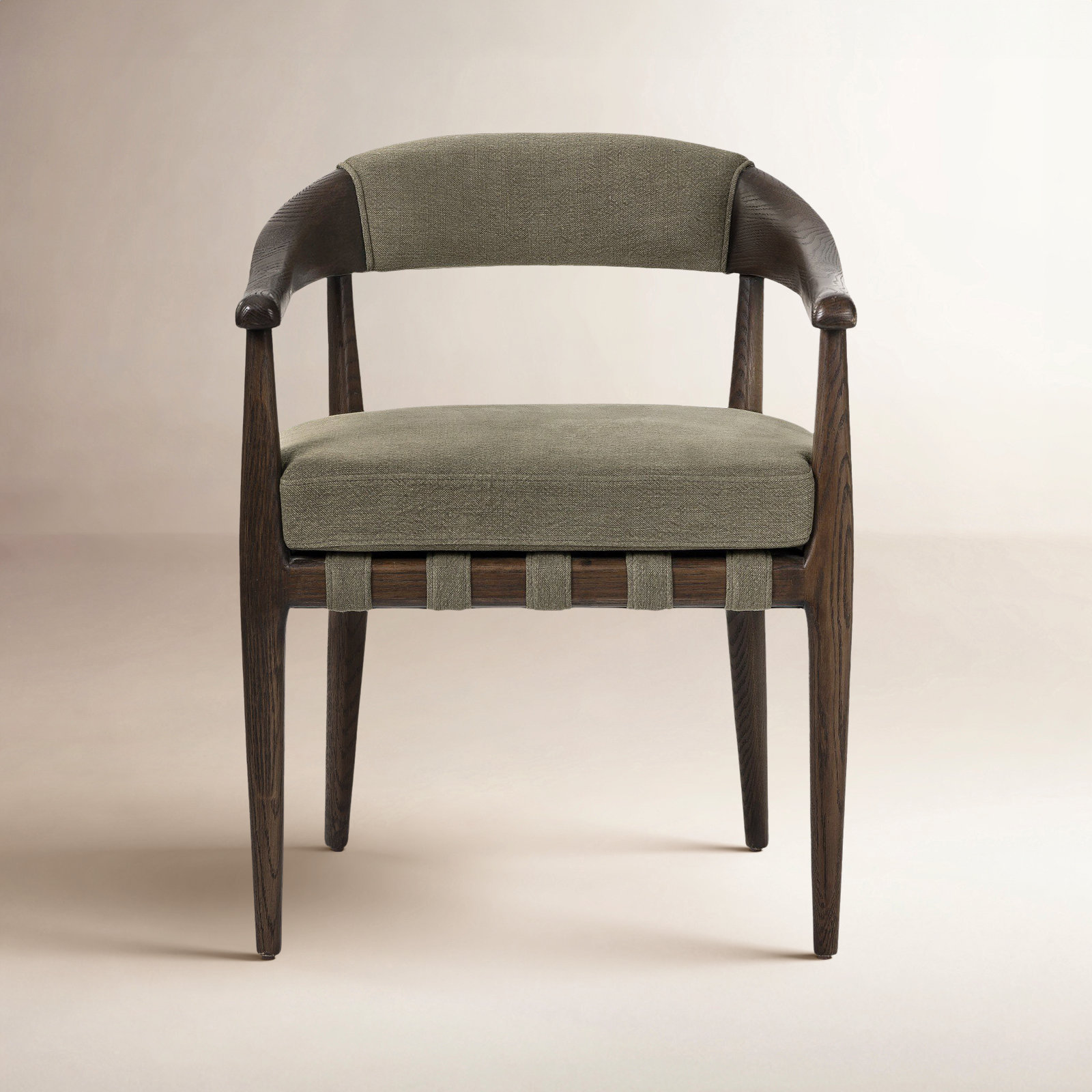 Clendon Genuine Leather Oak Dining Armchair, Laken Stone Linen