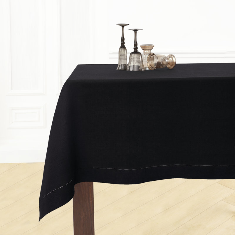 100% Pure Linen Tablecloth - Fete, Black, 156" L x 60" W