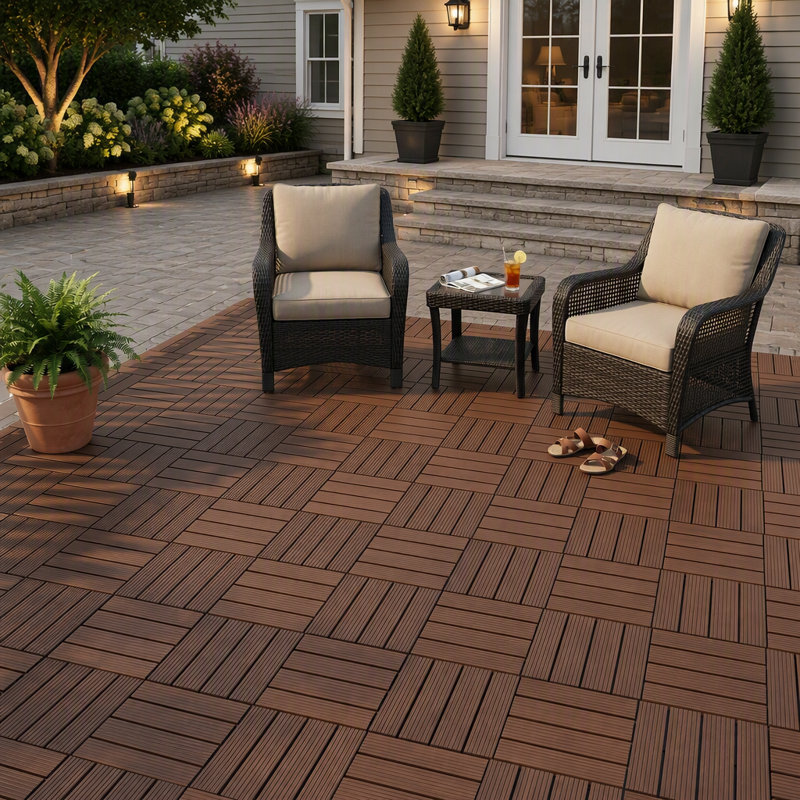Weather-Resistant Interlocking Deck Tiles, 44 Pack 12x12 Inch Waterproof Non-Slip Outdoor Flooring for Poolside and Patio