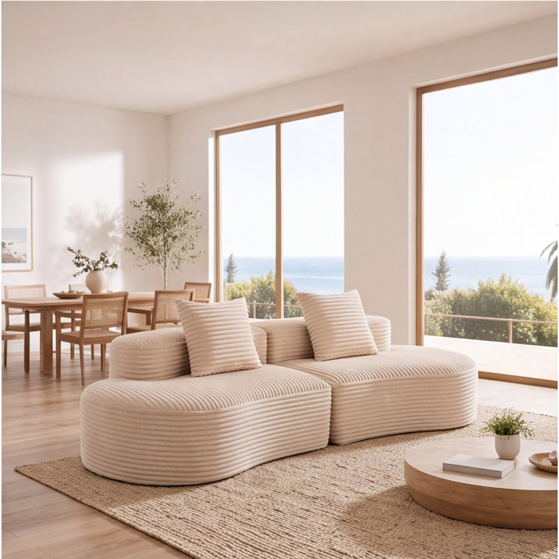 Canapé 110,24 po en velours côtelé 2 places, beige - siège profond avec 2 coussins lombaires, aucun assemblage requis (YKX-33003A-2-Beige)