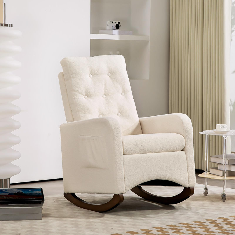 Chaise berçante en tissu Teddy, White