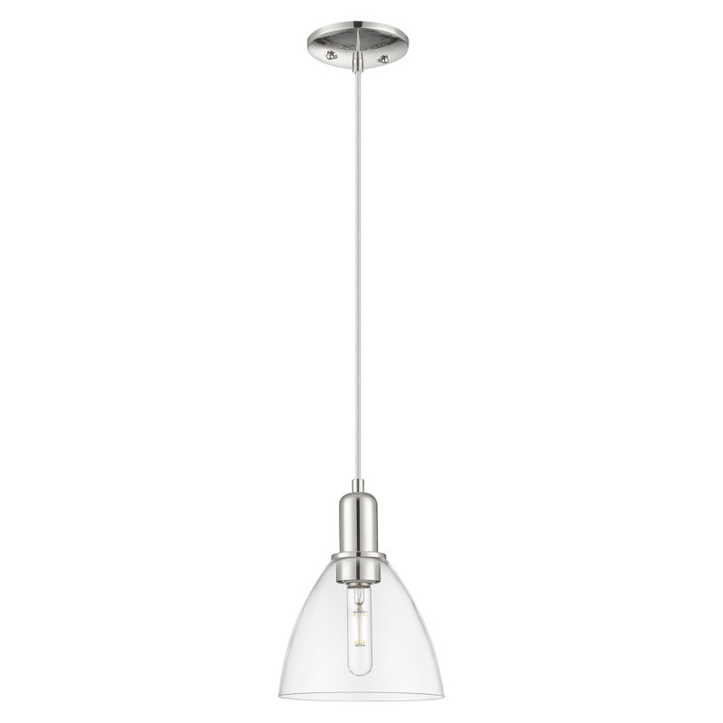 Arcadia - Bristol - Mini-luminaire suspendu à cordon 1 lumière 8 po - Finition nickel poli - Abat-jour transparent, Clair