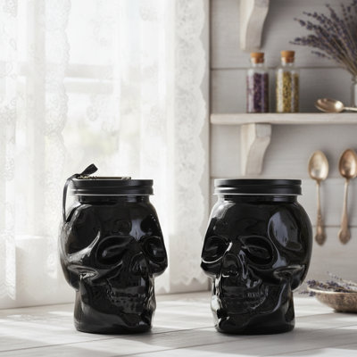 10 Strawberry Street Black Glass Skull Canister,