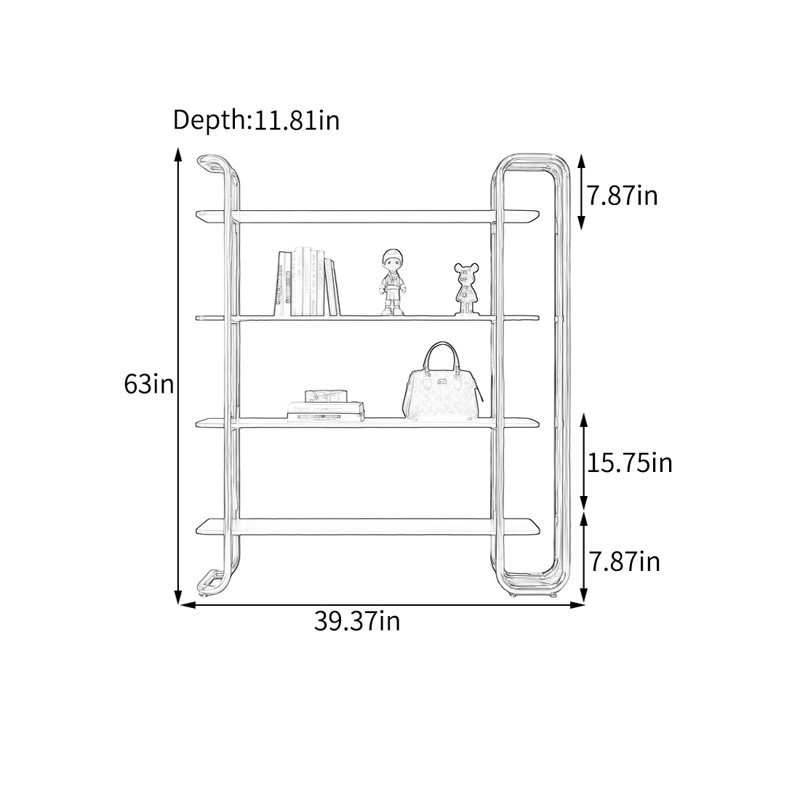 Tablette moderne en acier inoxydable, H 63 po x l 39,37 po x P 11,81 po