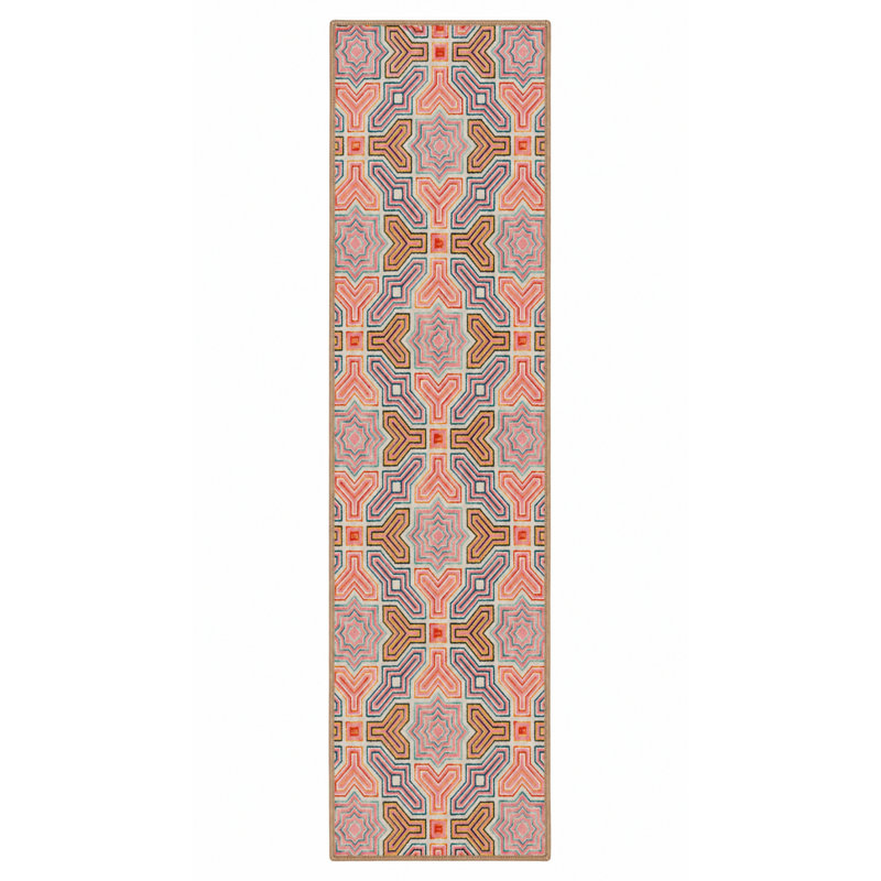 Geometric Patterned Pink Color Woven Base Washable Carpet, Round 4'