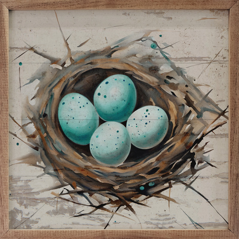 Robin Nest With Eggs Whitewash, 12'' H x 12'' W x 1" D