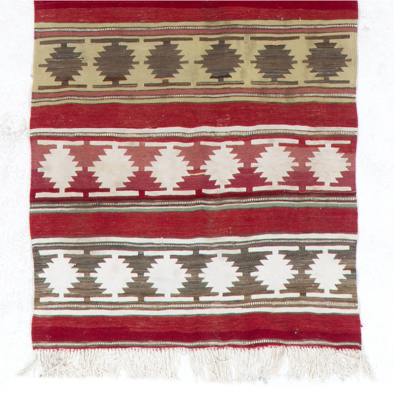 Tapis de couloir turc rétro tissé à la main 3,4 x 10,8 pi avec motif géométrique