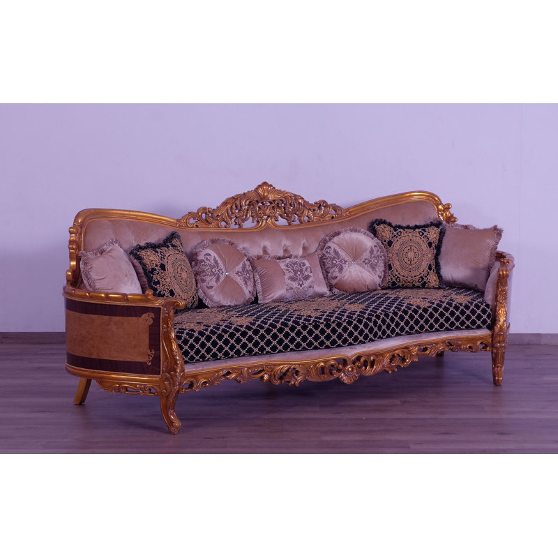 Maggiolini Upholstered 106'' Sofa, Black/Gold/Light Brown, Brown