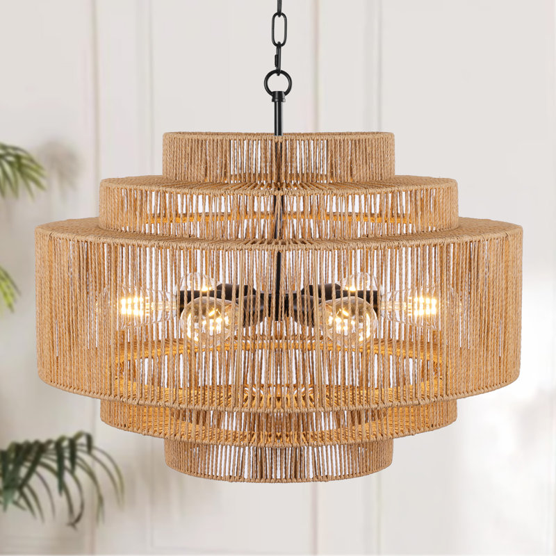 Lustre tambour tissé à la main 6 lumières à intensité variable Caytlen
