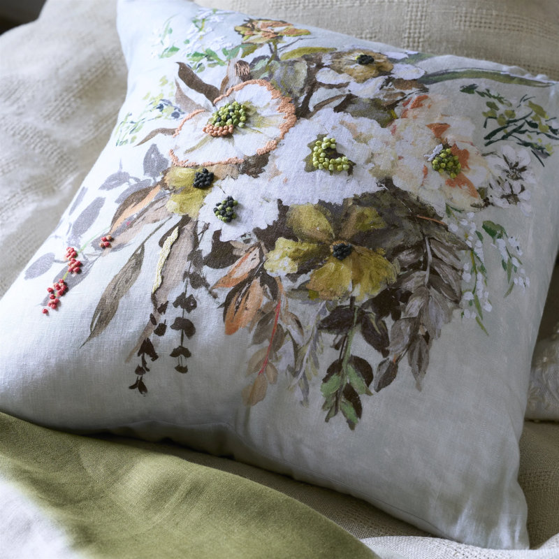 Margaretta Linen Decorative Pillow, Sepia Floral