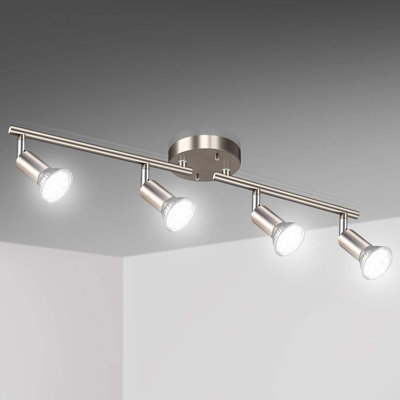 LED 4 Light Track Lighting Kit, 24.8'' Matt Nickel 4 Way Ceiling Spot Lighting, Flexibly Rotatable Head, Modern Track Light Included 4 x LED GU10 Bulb (4W, Daylight White 5000K, 400LM)