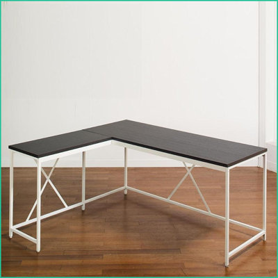 Desks, Modern Wood & Metal Corner Desk | Dark Gray & Ivory | Solid Wood | Dark Gray