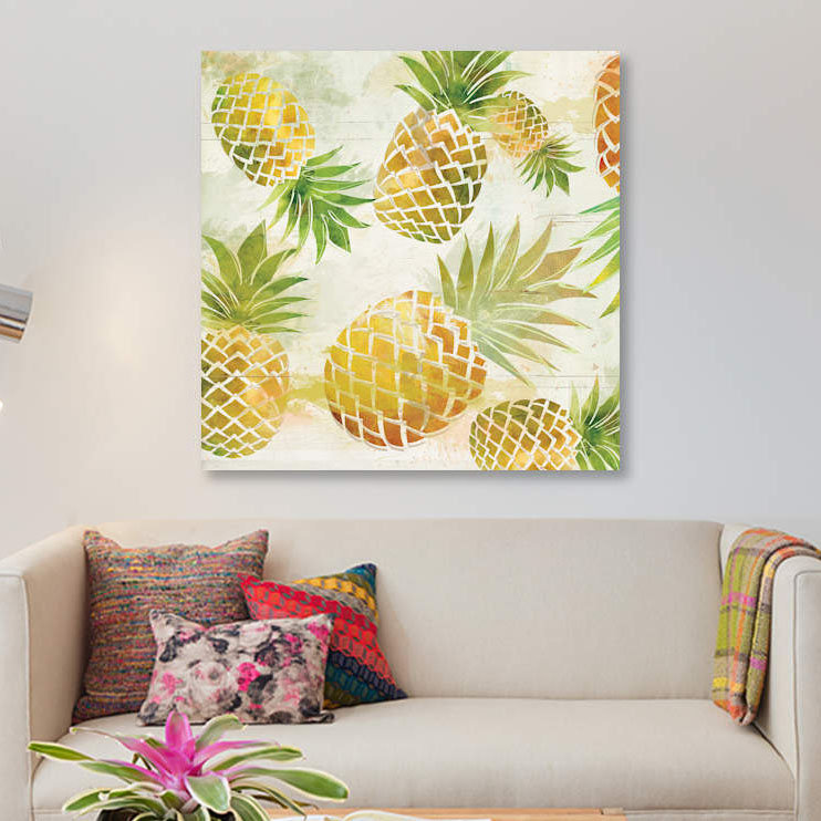 « ananas danse i », impression sur toile, H 18 po x l 18 po x P 1,5 po, Toile tendue, Pas de tapis