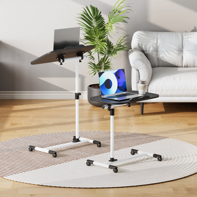 Rolling Laptop Desk, Adjustable Standing Mobile Laptop Cart With Wheels, Sit-Stand Table For Home Office
