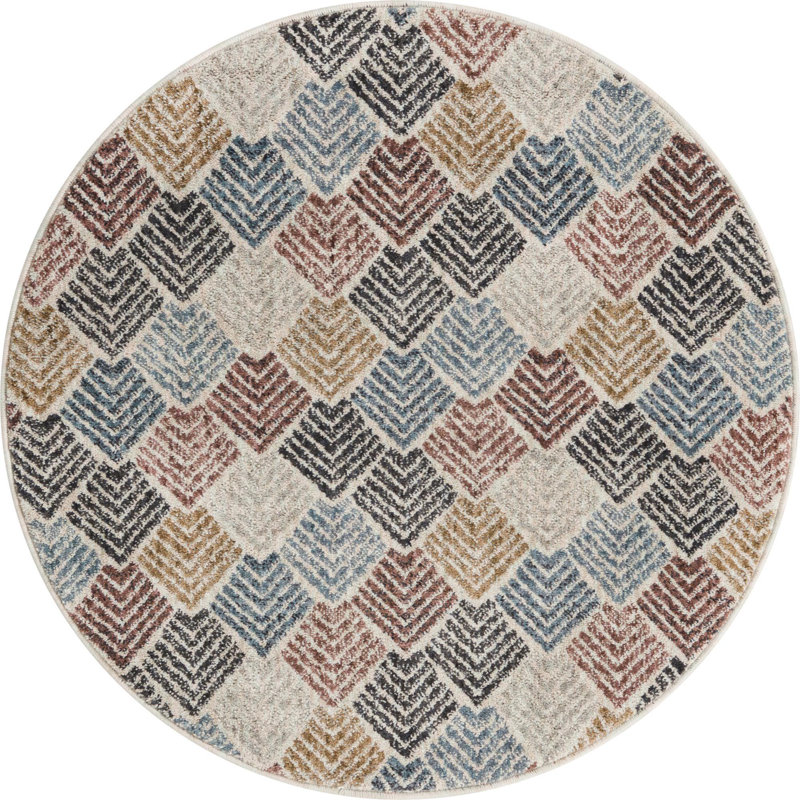 Contemporary Ganesh Area Rug Multi-Blue Color, Round 3'3"