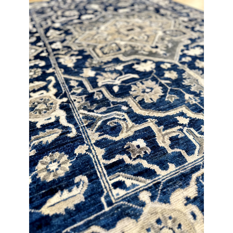 Proprietary Patterns Wool Oriental Area Rug in Lauran Dark Blue, Rectangle 10' x 14'