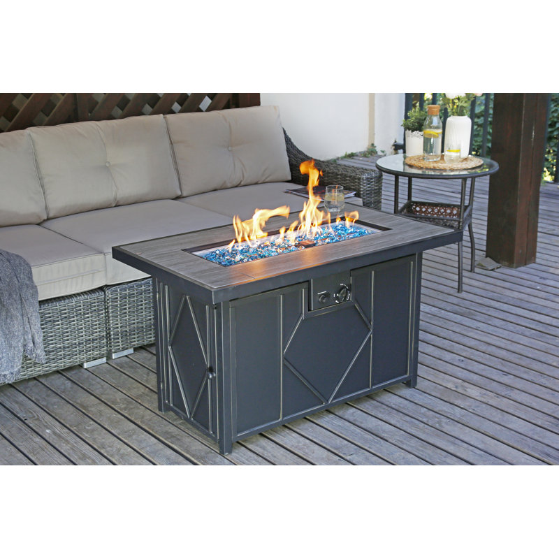 Rectangular Black Steel and Tile Propane Fire Pit Table