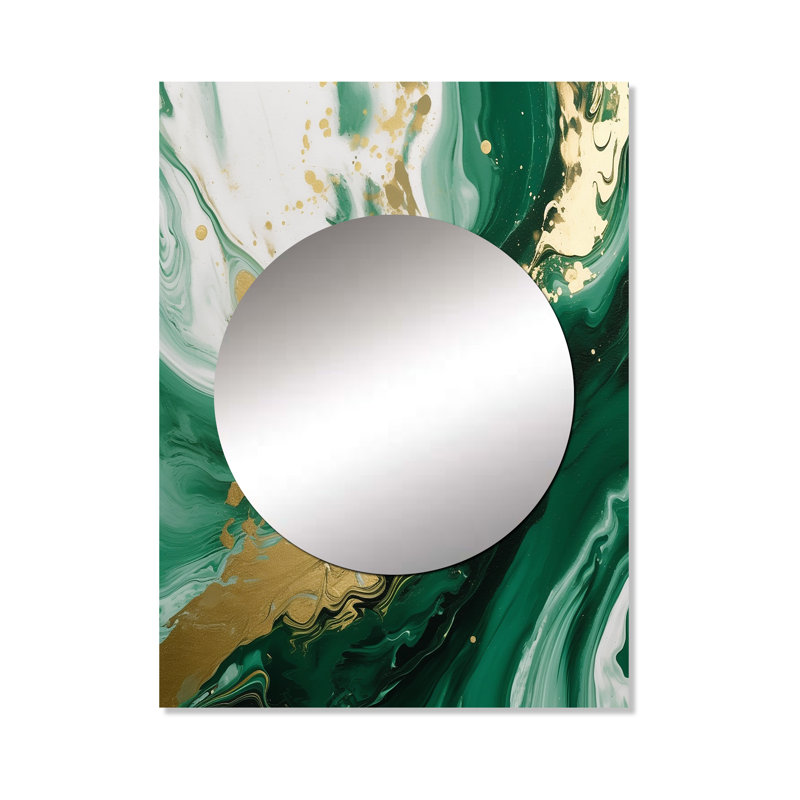 Mahsun vert et or Serene Cascade III - miroir mural décoratif abstrait, miroir moderne, impression d'art en métal