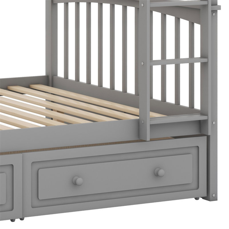 Lit superposé simple avec tiroirs Jhara Kids, gris, Full