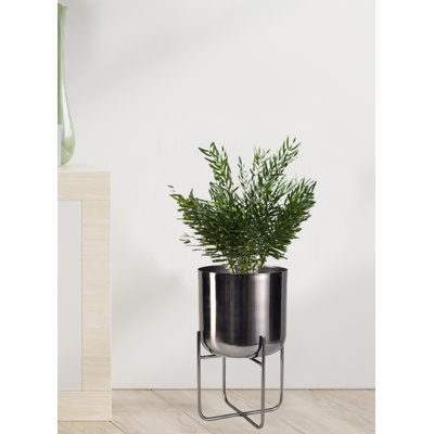 Short Black Nickel Planter With Detachable Metal Stand