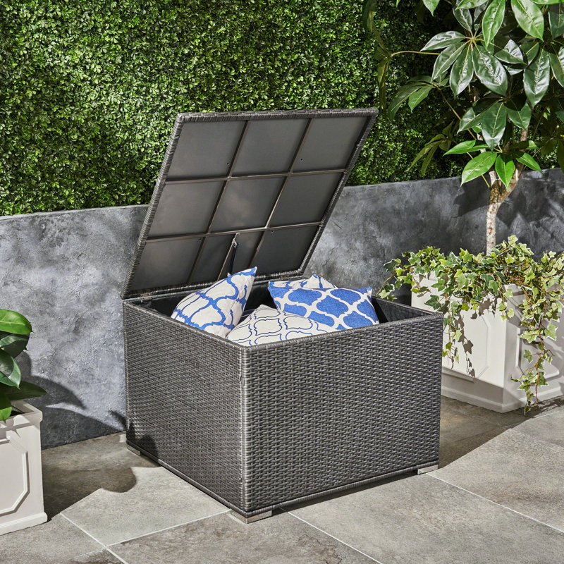 Coffre de rangement extérieur gris avec fer, 33,46 po Profondeur x largeur 24,84 po, pour boîte de patio - et po, élément