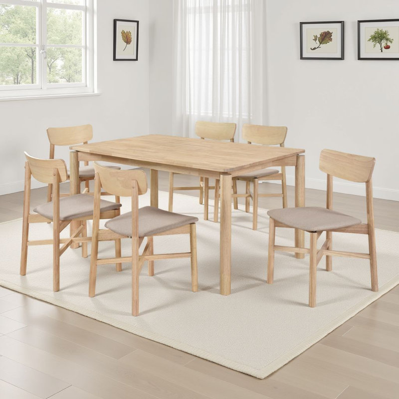 Rida Dining Table Set, White Washed, 7