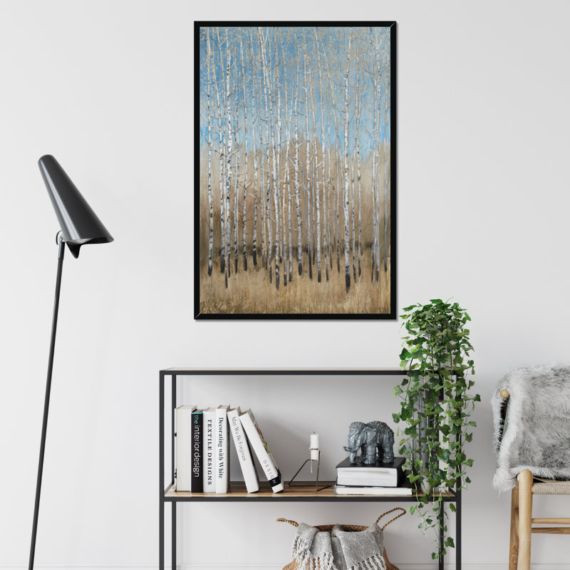 Dusty Blue Birches I by Timothy O' Toole - Painting, Black Framed Paper Print, 95cm H x 65cm W