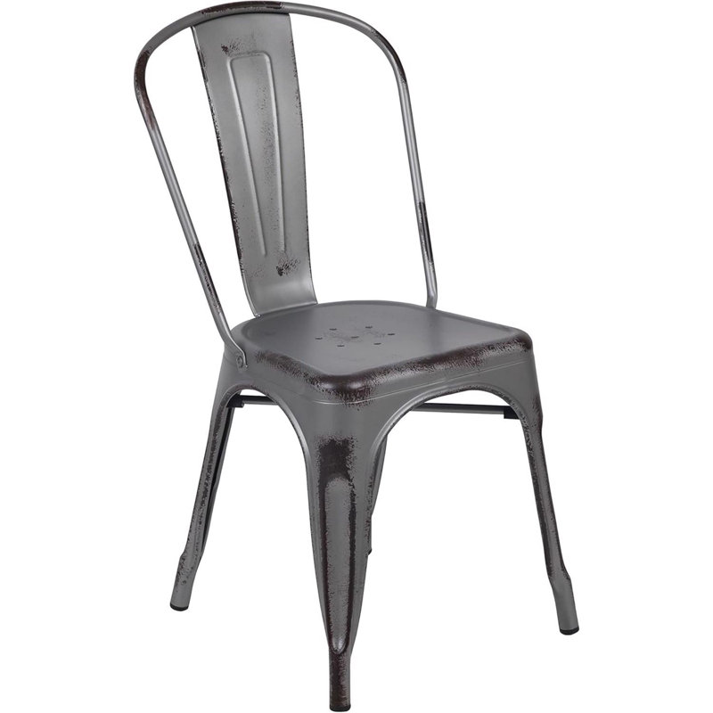 Annetrud Industrial Style Dining Chair - Set of 4 - Modern Galvanised steel, Silver