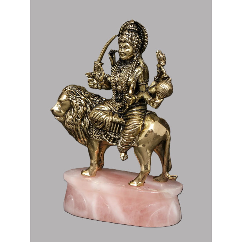 4 Inch Small Goddess Durga with Rose Quartz Gemstone Base