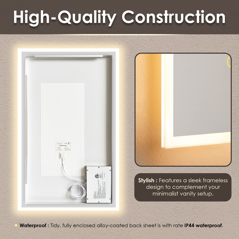 Miroir de salle de bain Aurora, 30 po x 48 po