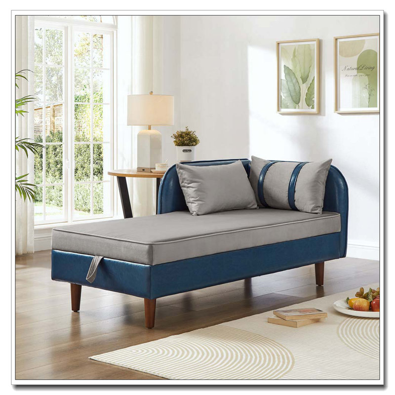 65" Storage Chaise Lounge chair, Blue+Grey