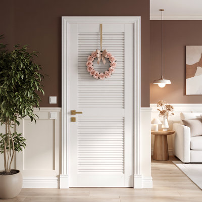32" x 80" White Waterproof Moisture-Resistant PVC Louvered Solid Core Interior Door Slab for Closet, Laundry, Pantry and Bathroom, Without Frame and Hardware Kit