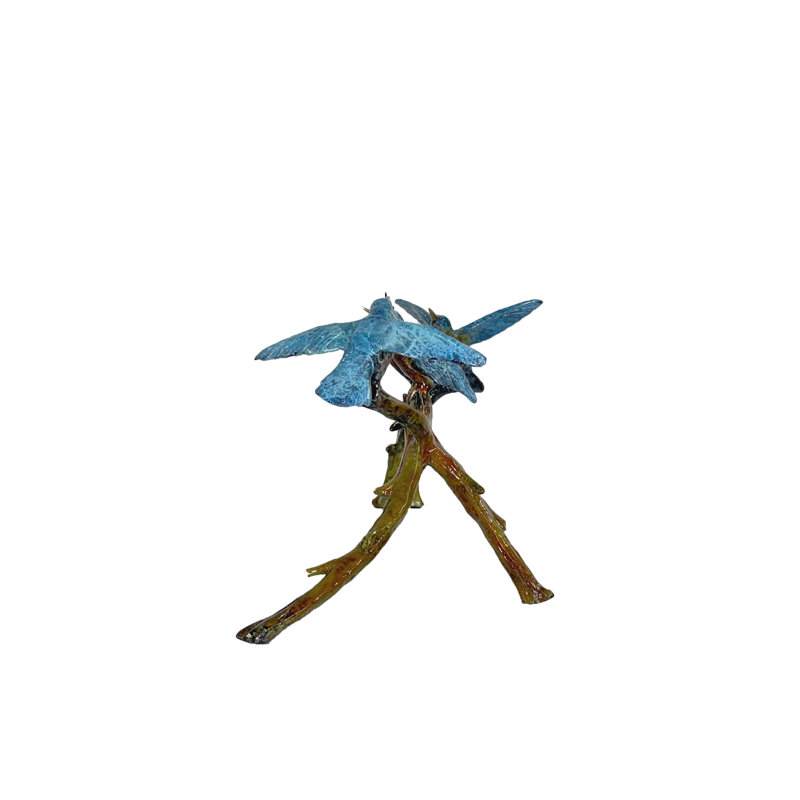 Bronze Colorful Hummingbirds on Branch Figurine