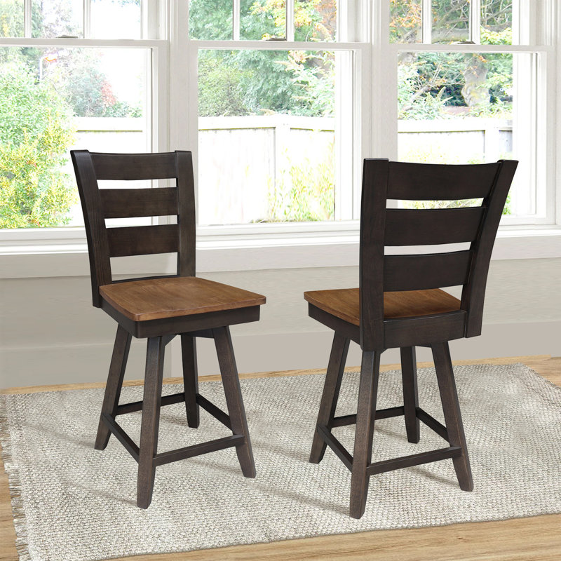 Kinnaird Swivel Counter Height Bar Stool, Hickory/Washed Coal, Counter Stool (24" Seat Height)