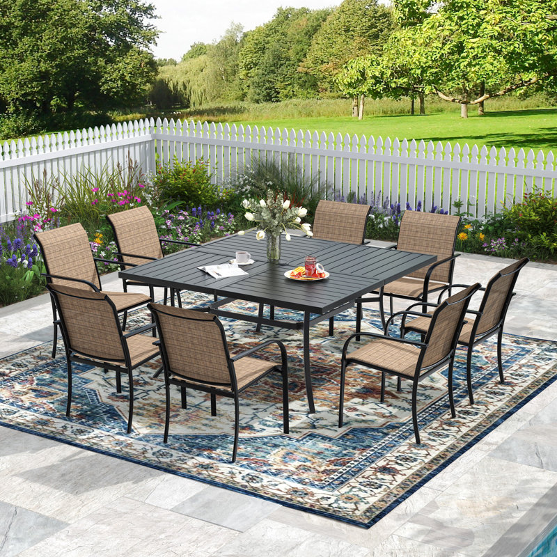 Ensemble repas extérieur pour 8 personnes avec chaises empilables, Noir / brun